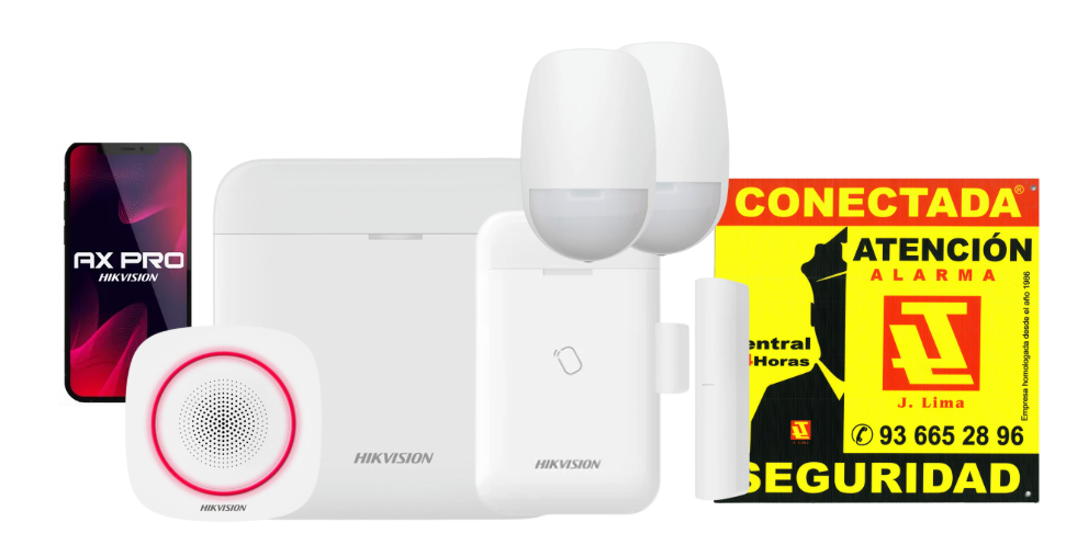 Kit de alarma con central, detectores y placa disuasoria J. Lima