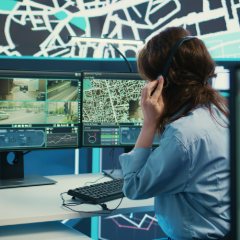 Operadora de la Central Receptora vigilando alarmas y cámaras en directo
